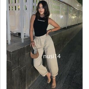 Zara nude paperbag pants